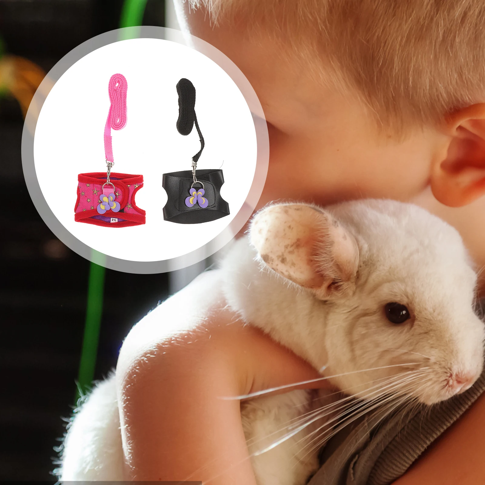 

2 set Small Animal Breathable Soft Chest Belt Outdoor Traction Strap Hamster Size M Pet Accessories