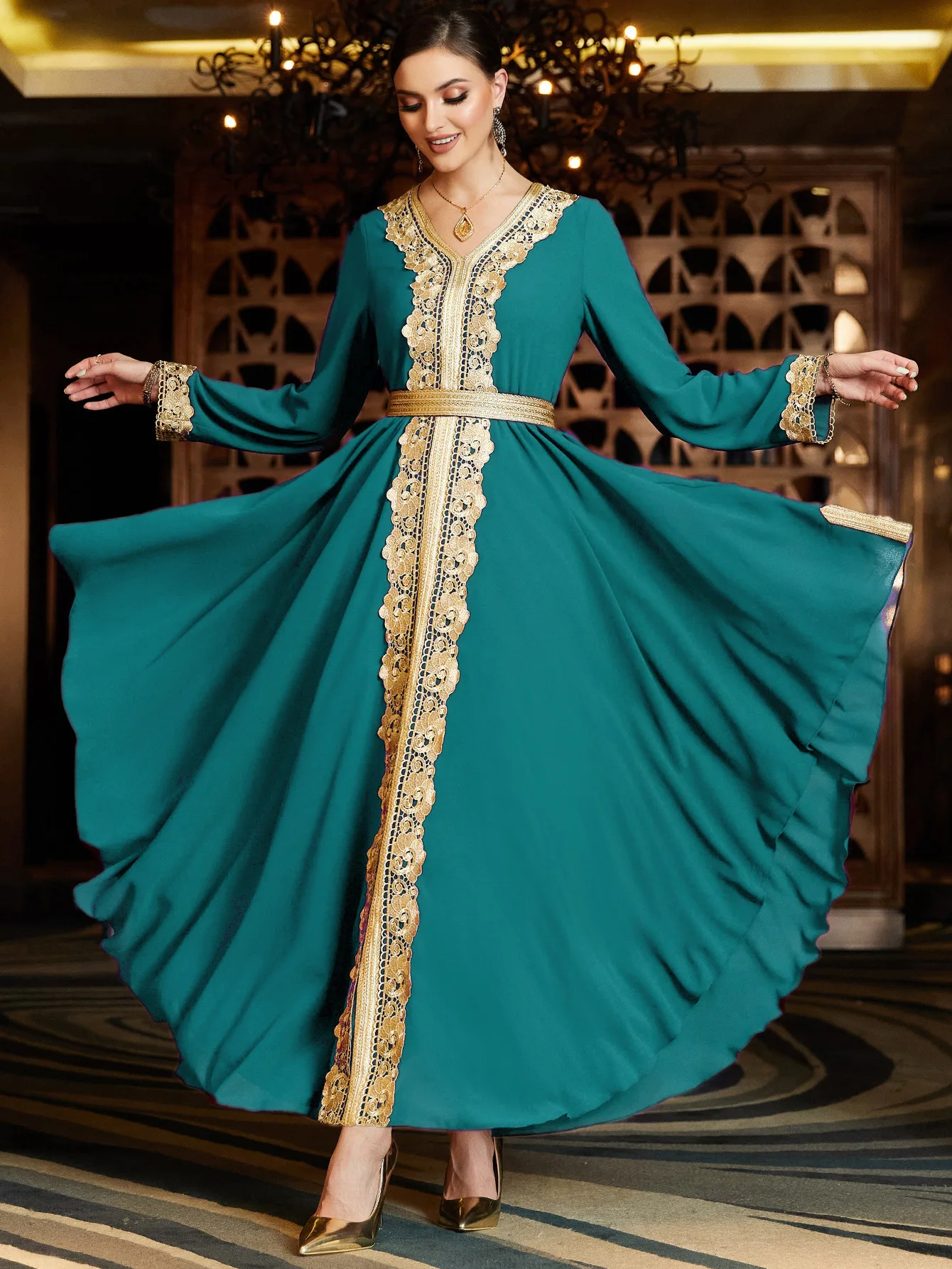 Elegant Middle East Muslim long Dress for Women Eid Arab Dubai Abaya Islamic Party Jalabiya Turkey Dresses Moroccan Caftan Robe