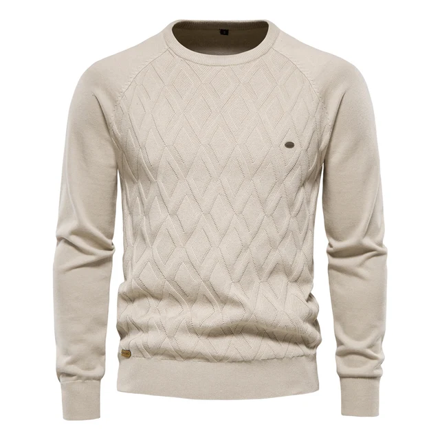 AIOPESON Argyle Basic Swetry męskie Jednolity kolor O-neck Długi rękaw Dzianinowy męski sweter Moda zimowa Nowe ciepłe swetry dla mężczyzn
