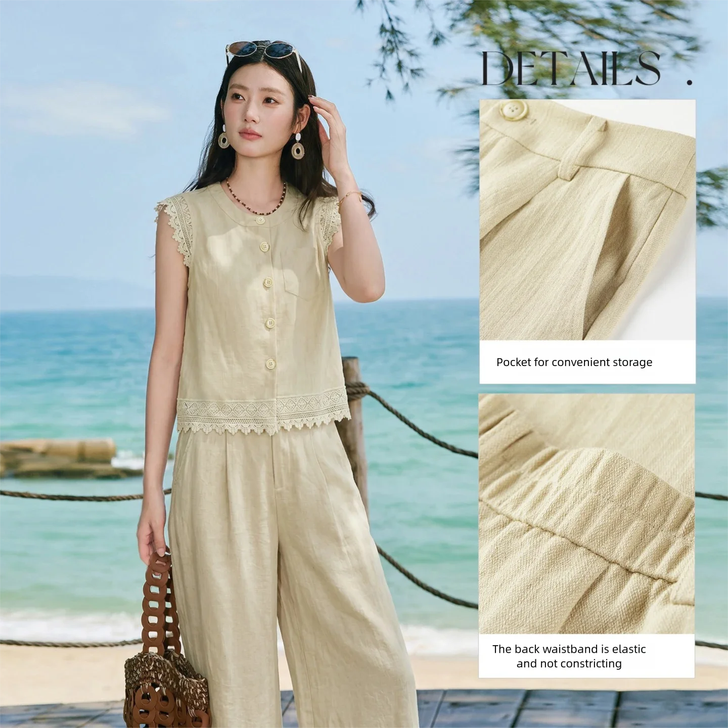SENTUBILA Women's Khaki Casual - огляд і ціна Linen Pant Wide