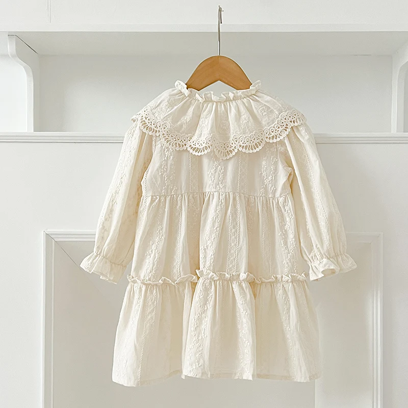 New Baby Girls Dress Girls Sweet Girl Dress Ruffle Trim Party Princess Dress Lace Collar Going Out Casual Dresses Little Clothes