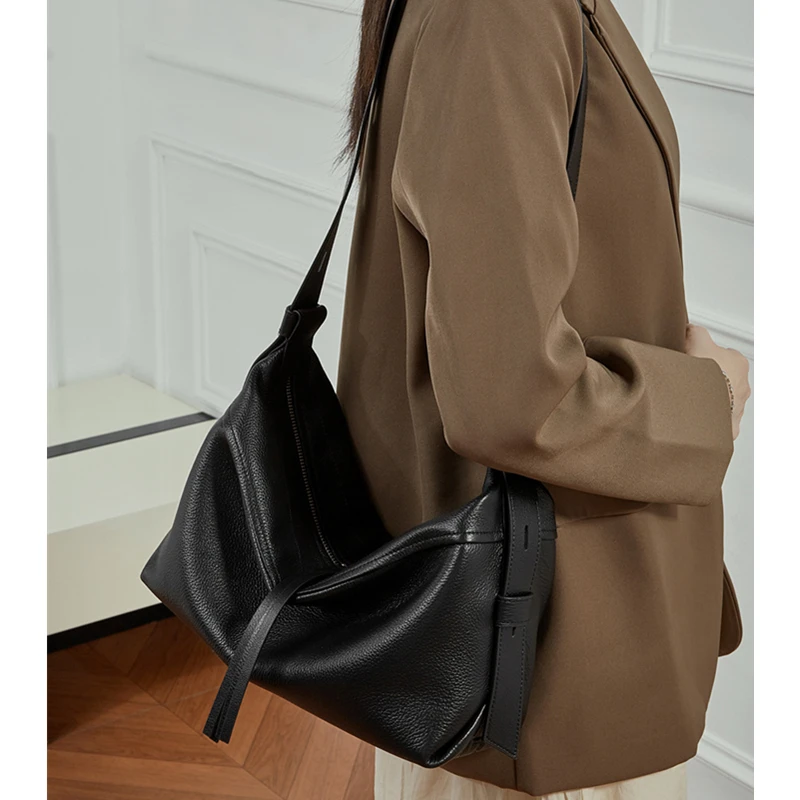 Hifashion مترهل هوبو حقائب يد جلدية حقيقية للنساء 2025 مصمم فاخر نصف القمر المتسوق السيدات حقائب الكتف Crossbody #4