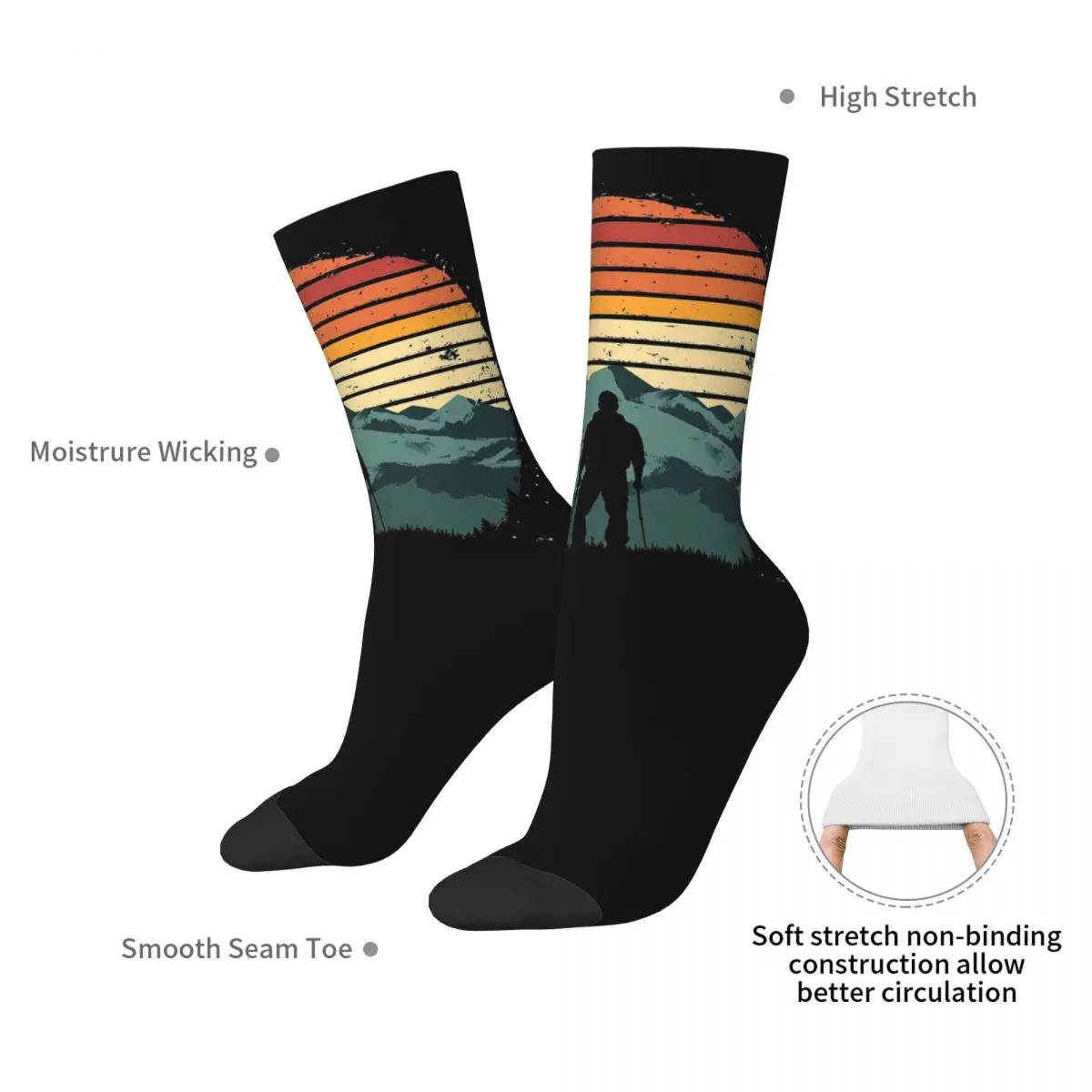 Vibrant Sun, Forest, Mountains, And Outdoor Adventure Socks Harajuku High Quality Stockings All Season Long Socks for Man Woman