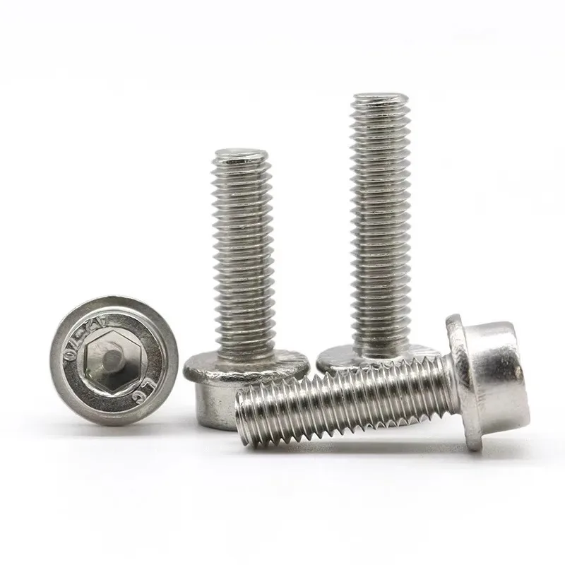 Acciaio inossidabile 304 M3 M4 M5 M6 M8 M10 Bulloni flangiati a testa esagonale con testa a esagono incassato Viti a testa con flangia dentata