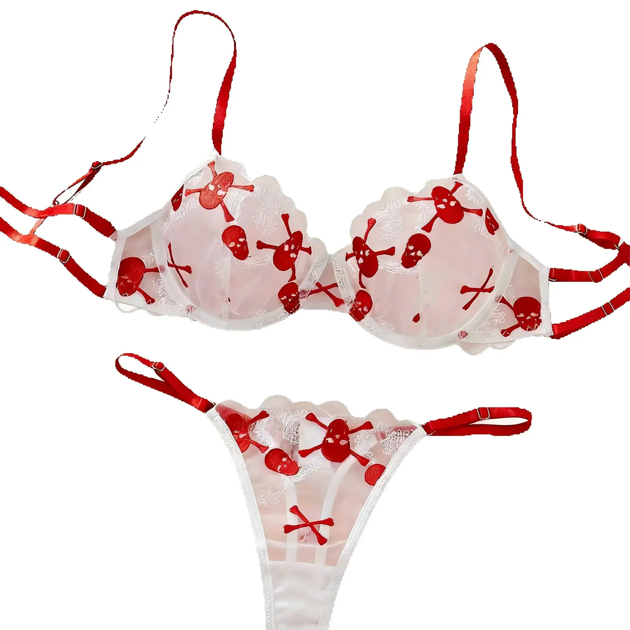 

Sexy Perspective Heavy Crafted Embroidery Lingerie Women's Solid Ultra Thin Lace Eyelash Lace Body Shaping Underwear Split Set