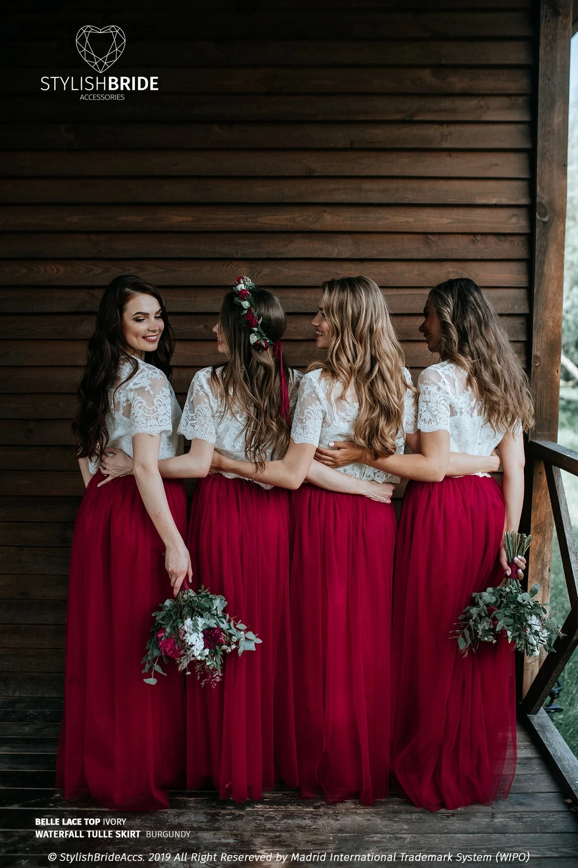 FATAPAESE Elegant Bridesmaids Dress Bohemia Boho Burgundy Summer Women Gowns Tulle Gown And Belle Lace AppquliesTops And  Skirts