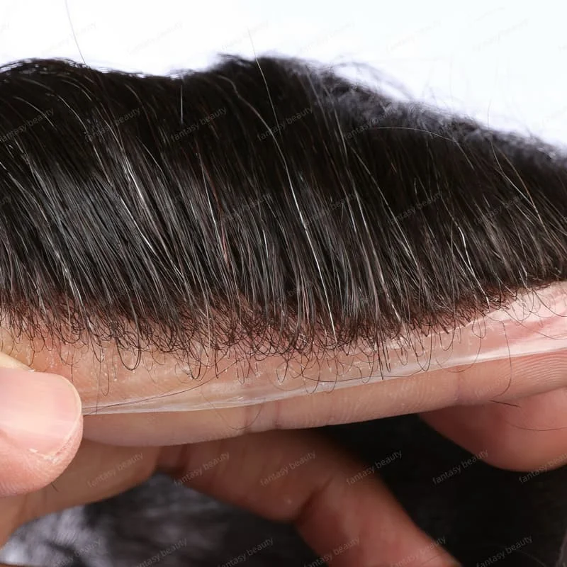 Prótesis de cabello humano para hombre, peluca de pelo de piel de 0,05mm de espesor, prótesis capilar para hombre, línea de cabello Natural, negro, gris, 1B301B40