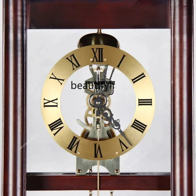 N  Solid wood European perspective floor clock new Chinese retro pendulum clock large clock machinery