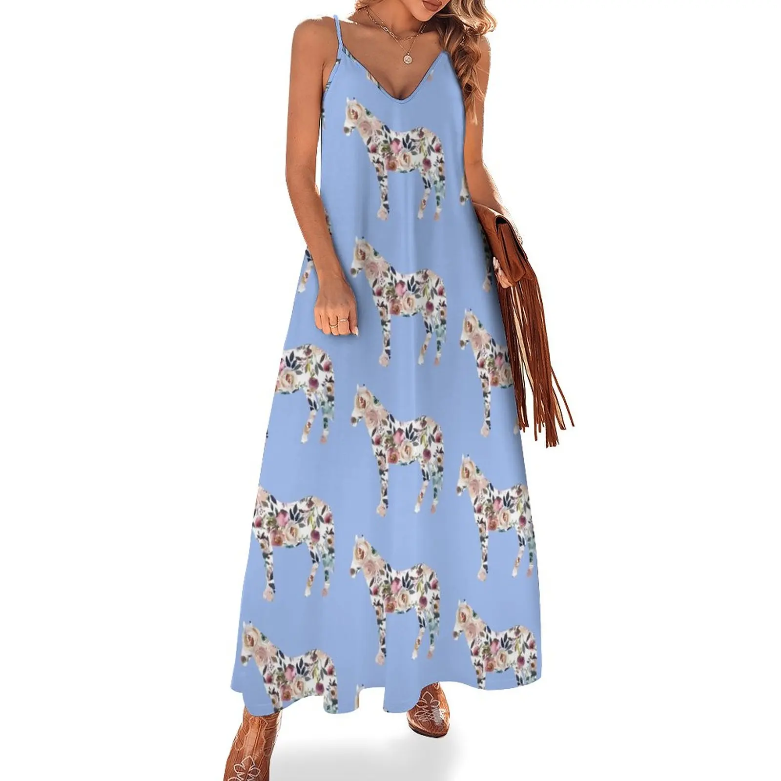 

Floral Horse Gift for Horse lover Sleeveless Dress women long dresses evening dresses luxury 2024 dresses for woman