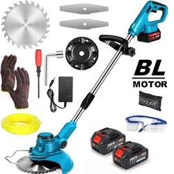 1800W Wireless Electric Lawn Mower Brushless Grass Trimmer Cordless Weed Wacker Adjustable Length Angle Branch Pruning Garden