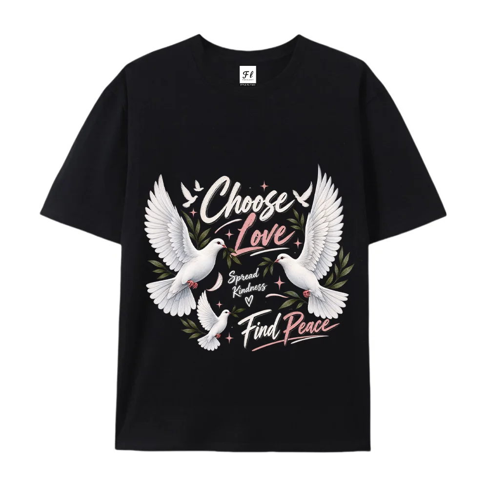 Women Choose Love Peace Dove T Shirt Vintage Graphic Tees Olive Green Aesthetic Cottagecore Loose Cotton Short Sleeve Tops