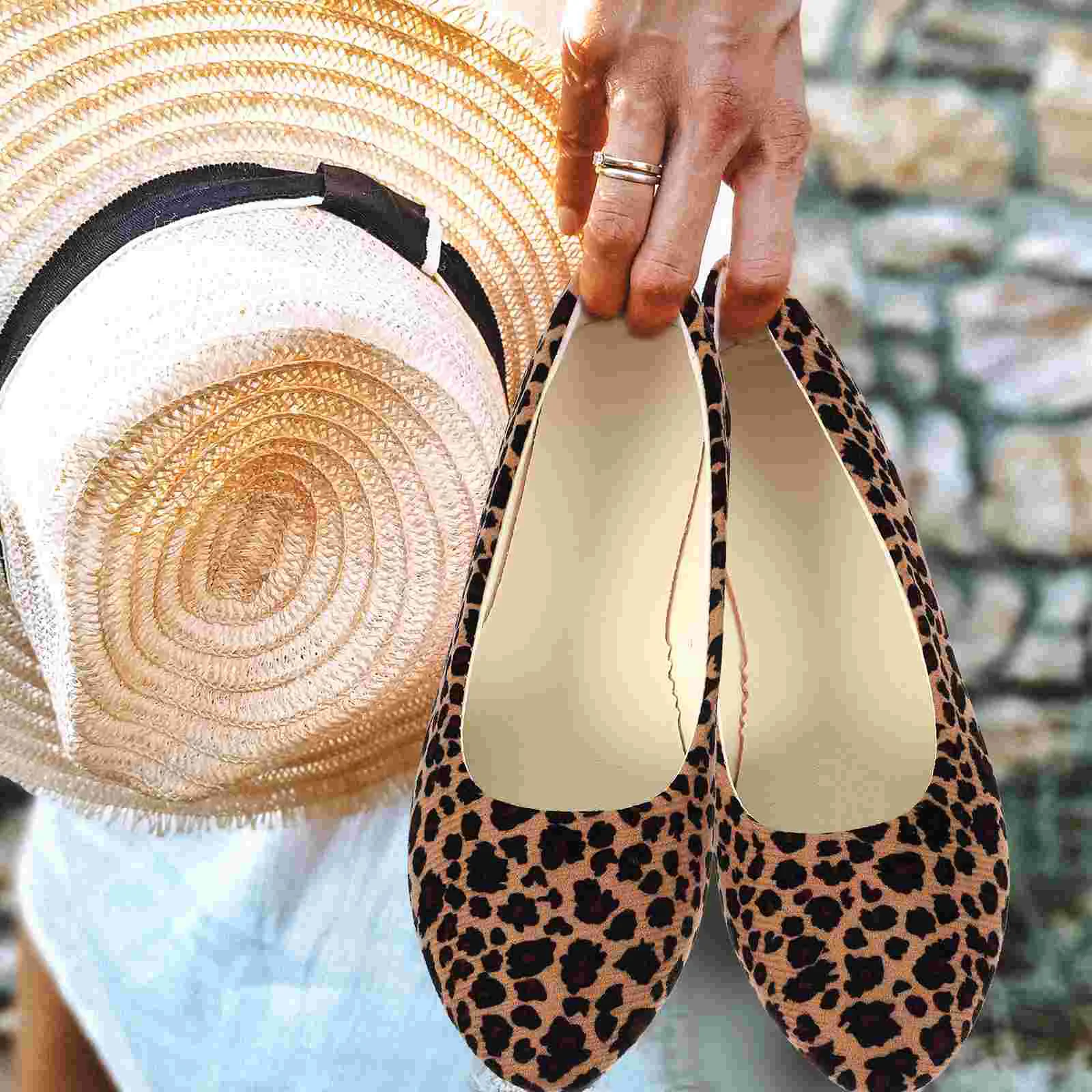 Fashion Leopard Shoes Flat-heeled Shoes Pointed Shoes Leisure for Women Ladies (Khaki Leopard, Size 37)