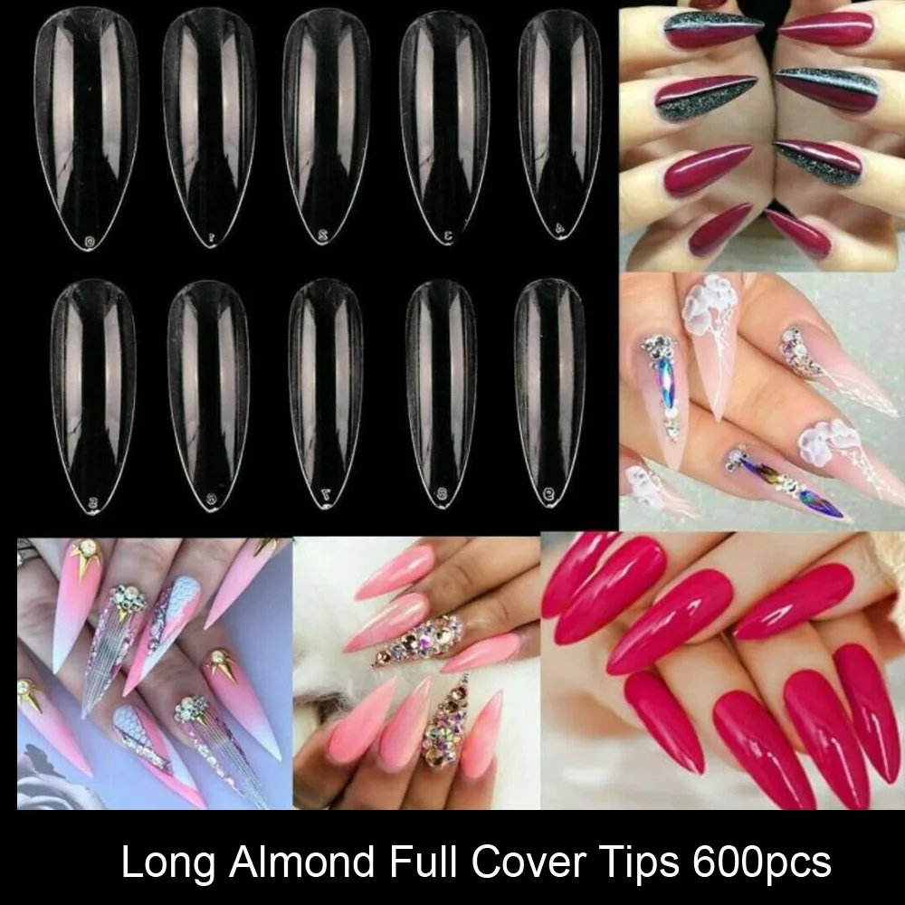 

500pcs/bag Long Almond Stiletto False Nails Tip 10 Sizes Fake Nails Stiletto Fake Nails Sharp Ending Pointy Nail Tips 500Pcs