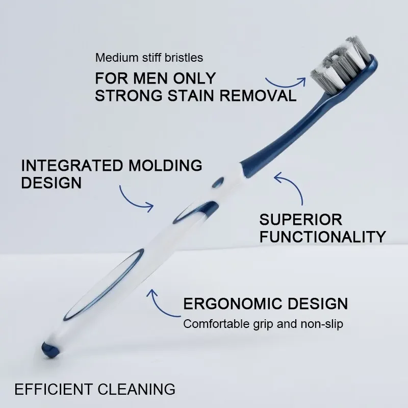 فرشاة أسنان ذات شعيرات صلبة متوسطة للبالغين، تأثير تنظيف ممتاز، تبييض الأسنان 360 درجة لتنظيف الفم بالكامل، فرشاة أسنان للرجال 6 قطع