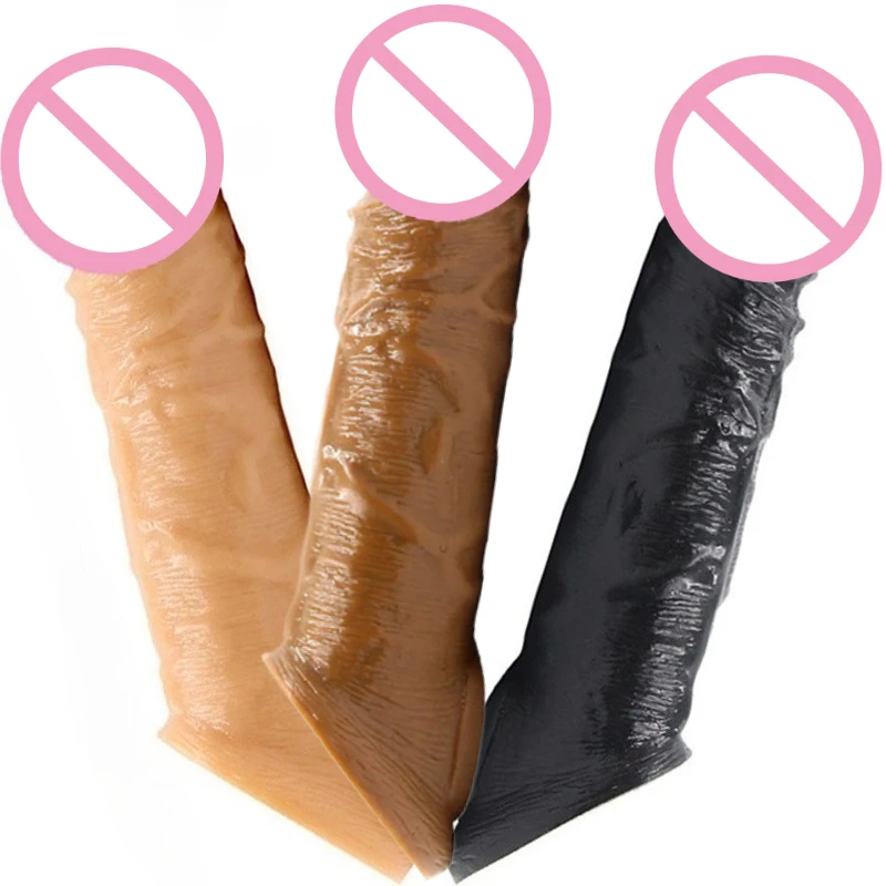 Realistic Penis Sleeve Penis Enlargement Extender Delayed Ejaculation Condom Couple Sex Toys Reusable Penis Sleeve Sex Shop 18+