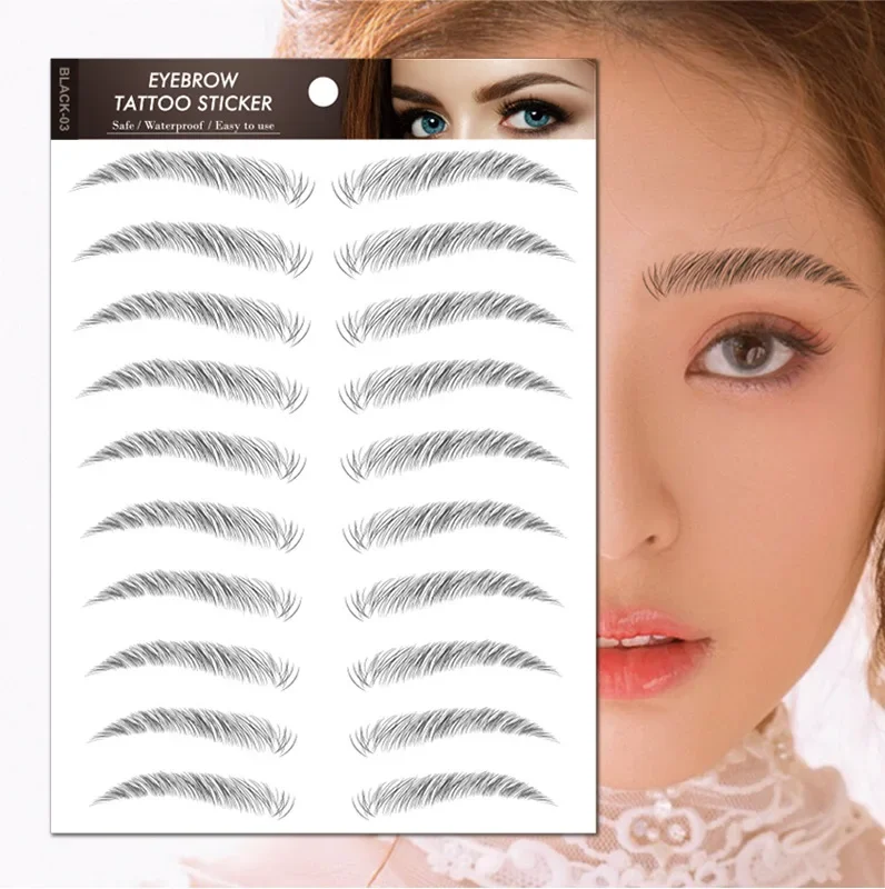 6D Eyebrow Tattoos Sticker Waterproof Long Lasting Natural Hair-Like Fake Eyebrows Stickers for Brow Grooming Shaping