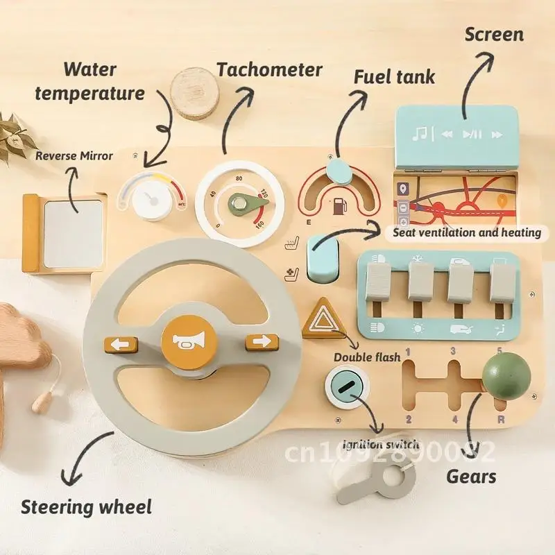 Giocattoli Montessori Sterzo per auto in legno per bambini Ruota di attività occupata Giocattoli Tavola occupata Educazione Tavola per bambini Apprendimento sensoriale precoce in legno