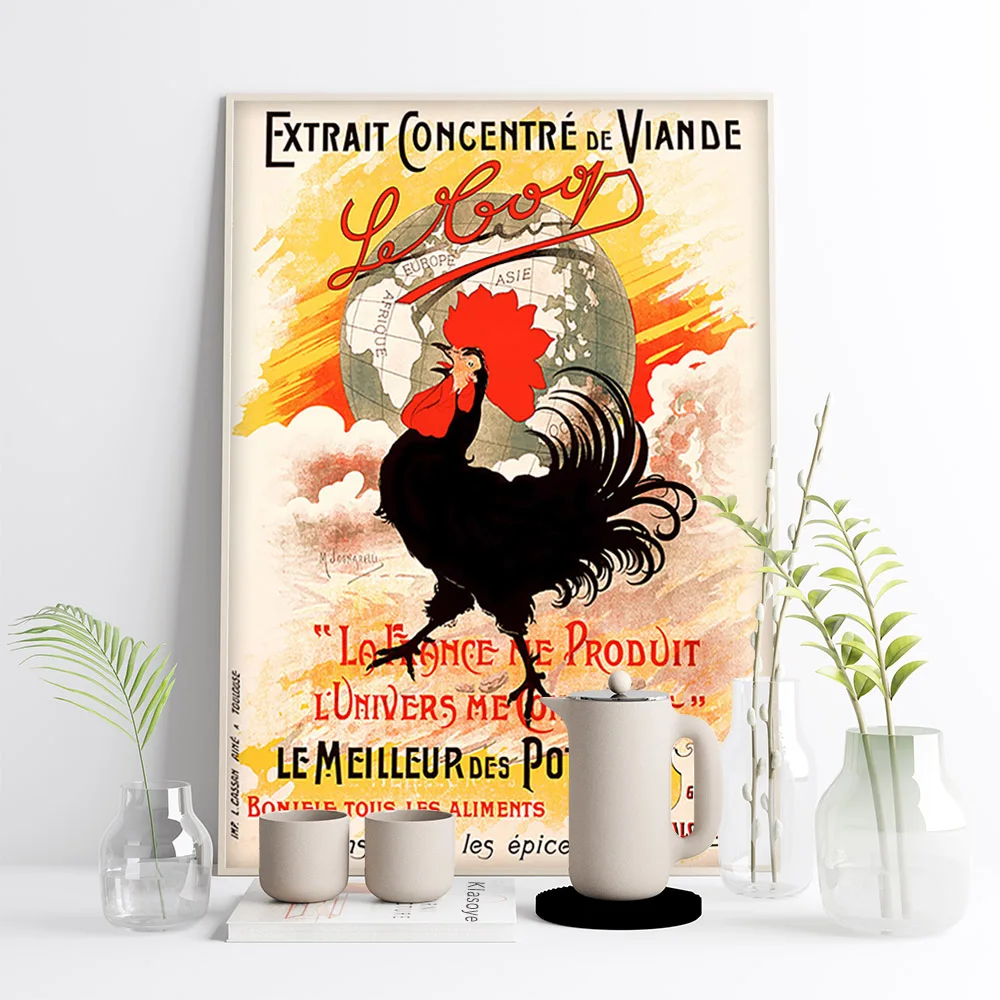 Antique Rooster Food Poster French Culinary Vintage Advertising Art Print Wall Picture Decor Kitchen Restaurant Canvas Painting