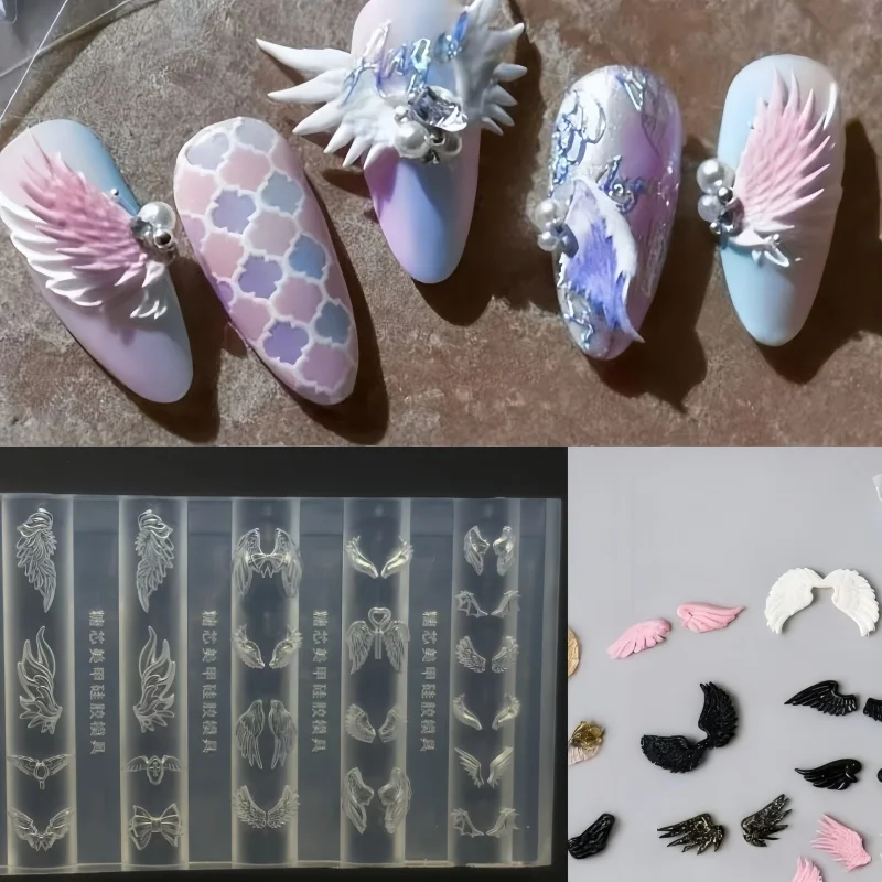 Transparente Silikon-Nagelkunstform mit 3D-Flügeln, Schmetterlingsknoten, Fledermausflügel, dekoratives Stück für Nageldekoration – Detail 2