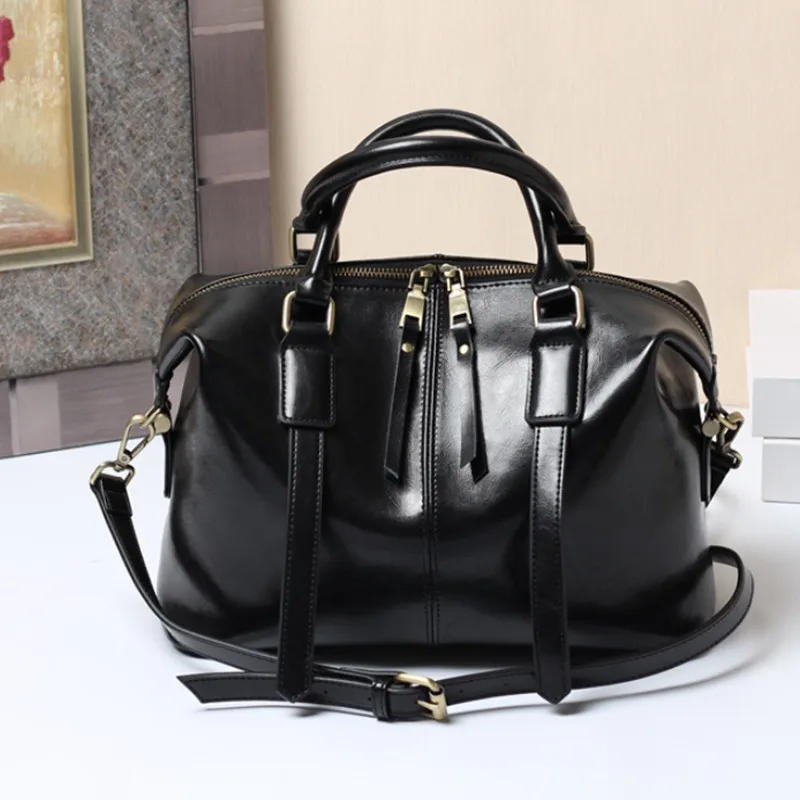 

Vintage Oil Wax Cowhide Tide Genuine Leather Shoulder Bags Soft Cowhide Summer Leisure Large Capacity Female Handbag