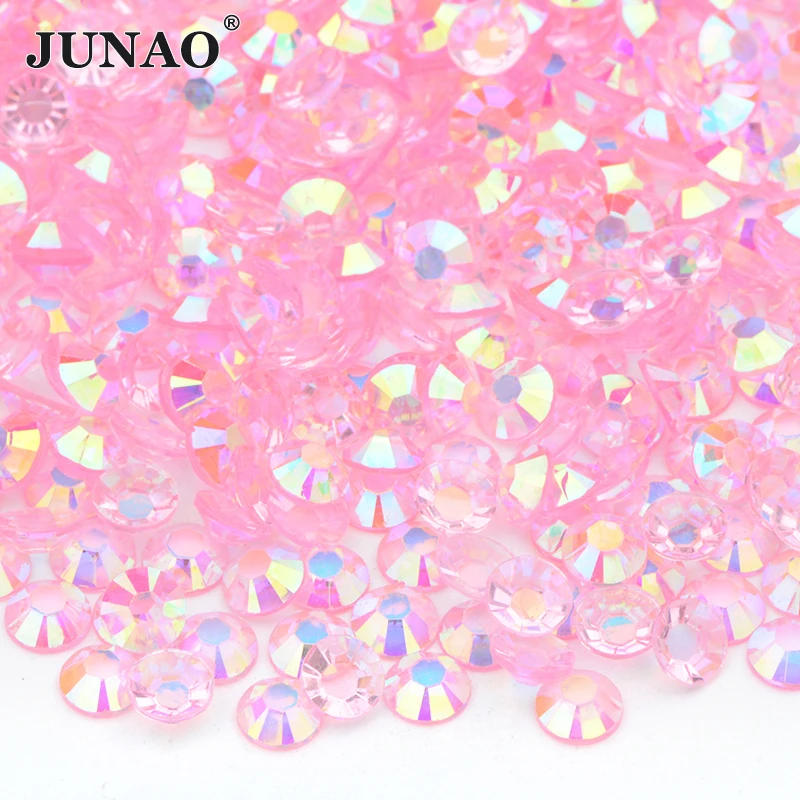 JUNAO 4mm 5mm 6mm Bulk Package Glittler Transt Pink AB Resin Rhinestone Applique Flatback Crystal Non Hot Fix Strass For Nails