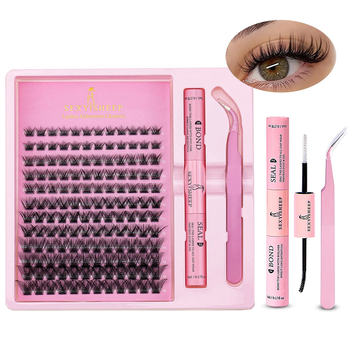 Lash Clusters Kit Wispy Natural Look 8-16mm DIY Lash Extension Kit C Curl Eyelash Clusters With Bond And Seal Lash Tweezer