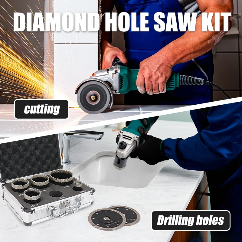 7pcs 20-68mm Angle Grinder Bit Saw Blade Diamond Hole saw Dry Vacuum Brazed Drilling Core Bits Set For Porcelain Tiles Marble