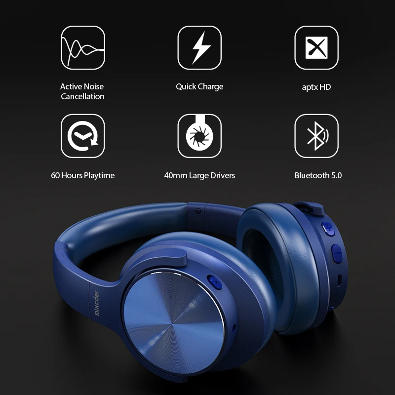 Mixcder E9 PRO Headset aptX HD Wireless Bluetooth Headphones ANC Type-C Fast Charging with MIC Deep 60H Base Earphones