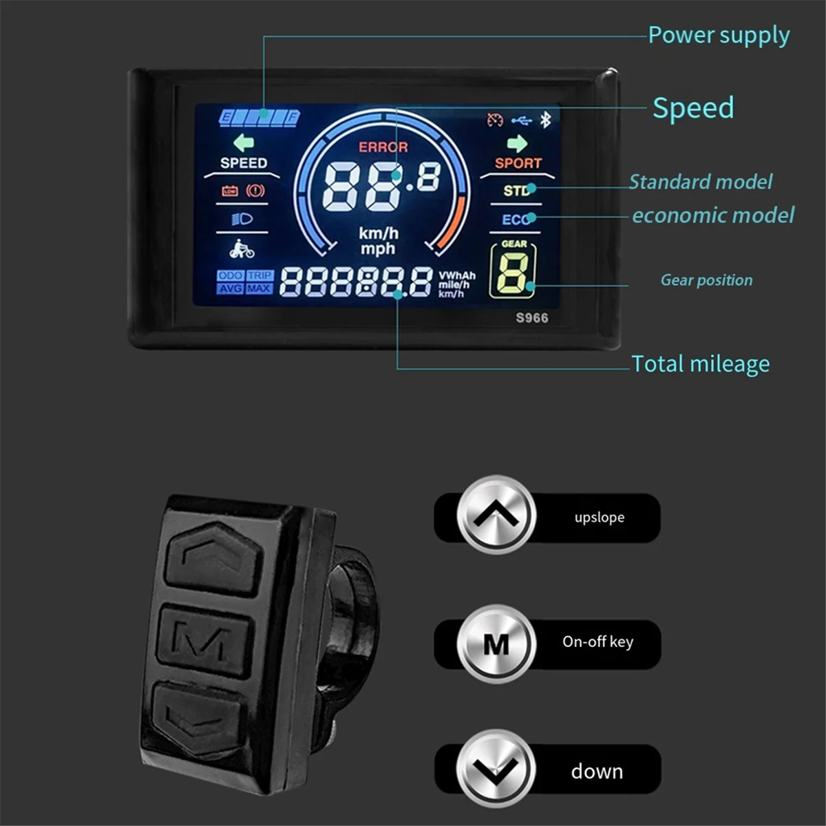 24-72V E-Bike LCD-S966 Colorful Display Control Panel with NFC Function SM Plug Electric Bicycle Accessories