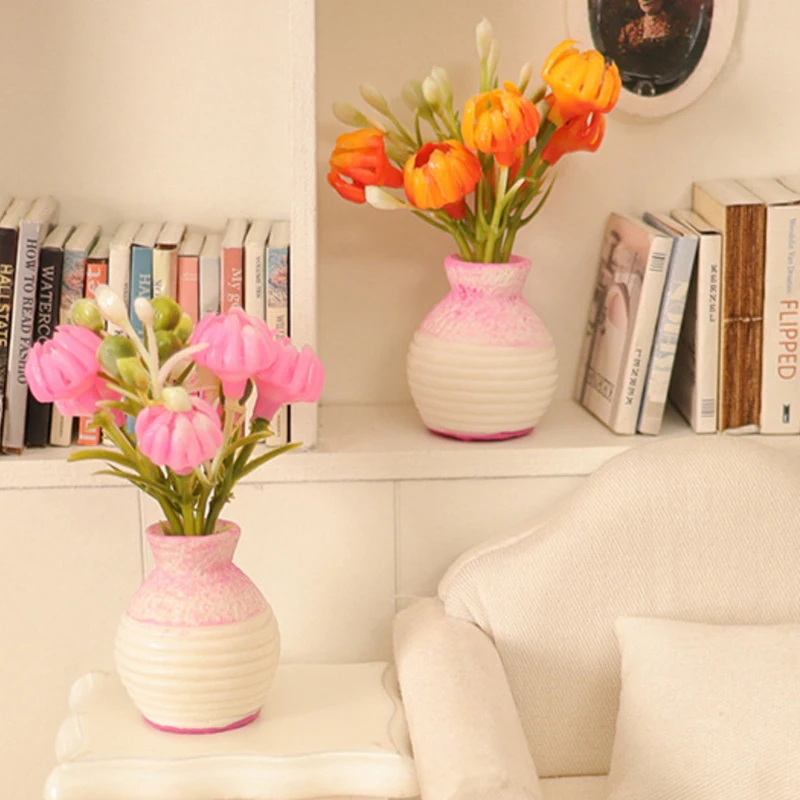 1 قطعة دمية مصغرة النباتات الزهرية الملونة بوعاء 1:12 محاكاة بلاستيكية صغيرة في الهواء الطلق بيت الدمية نموذج DIY بها بنفسك الملحقات