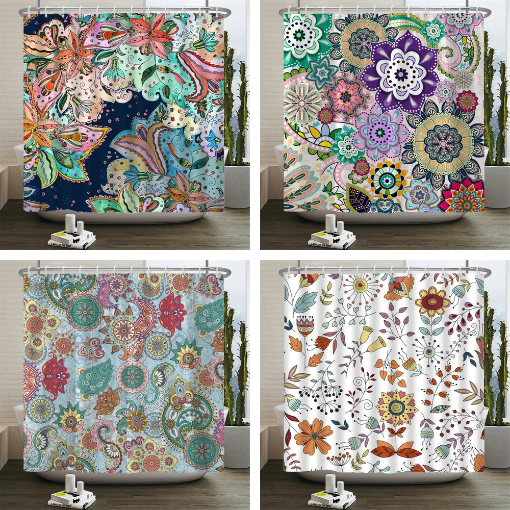 

3d Flowers Shower Curtains Bathroom Waterproof Bathroom Curtains With Hooks Home Decoration Polyester Fabric Print Bath Screen