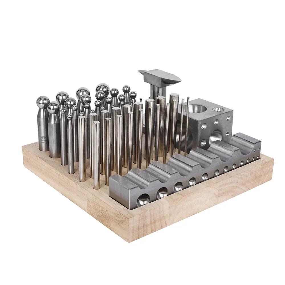 

50-piece Wozuo round punch set, including square, rhombus, and bell-shaped jewelry making tools.