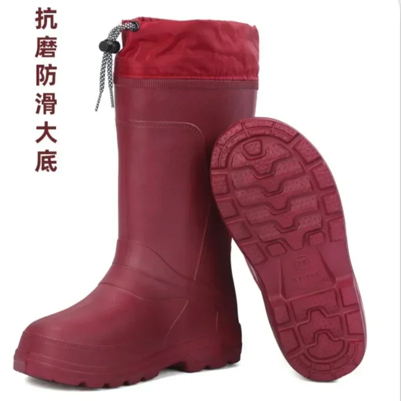 Botas de lluvia para mujer, Botas de lluvia hasta la rodilla a la moda, Botas de goma impermeables para mujer, Botas de lluvia de algodón cálidas para invierno, botas lluvia para mujer