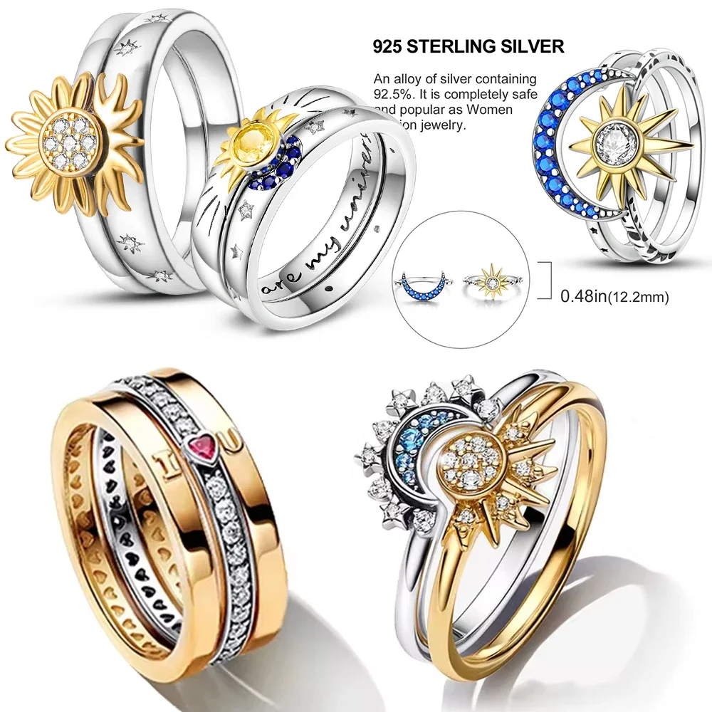 Timeless 925 Sterling Silver Lovers&Sisters' Sun Love Ring Romantic Dating Jewelry That Expresses Love