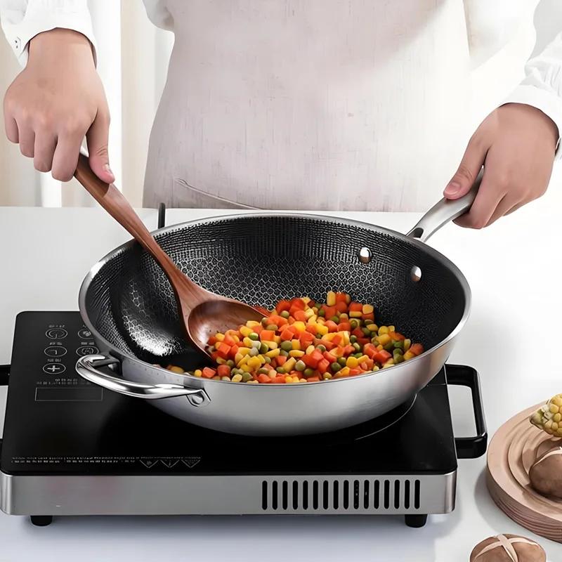 Stainless Steel Honeycomb Wok Pan, Physical Non‑Stick Frying Pan, Thickened Skillet, Household Flat Bottom Wok