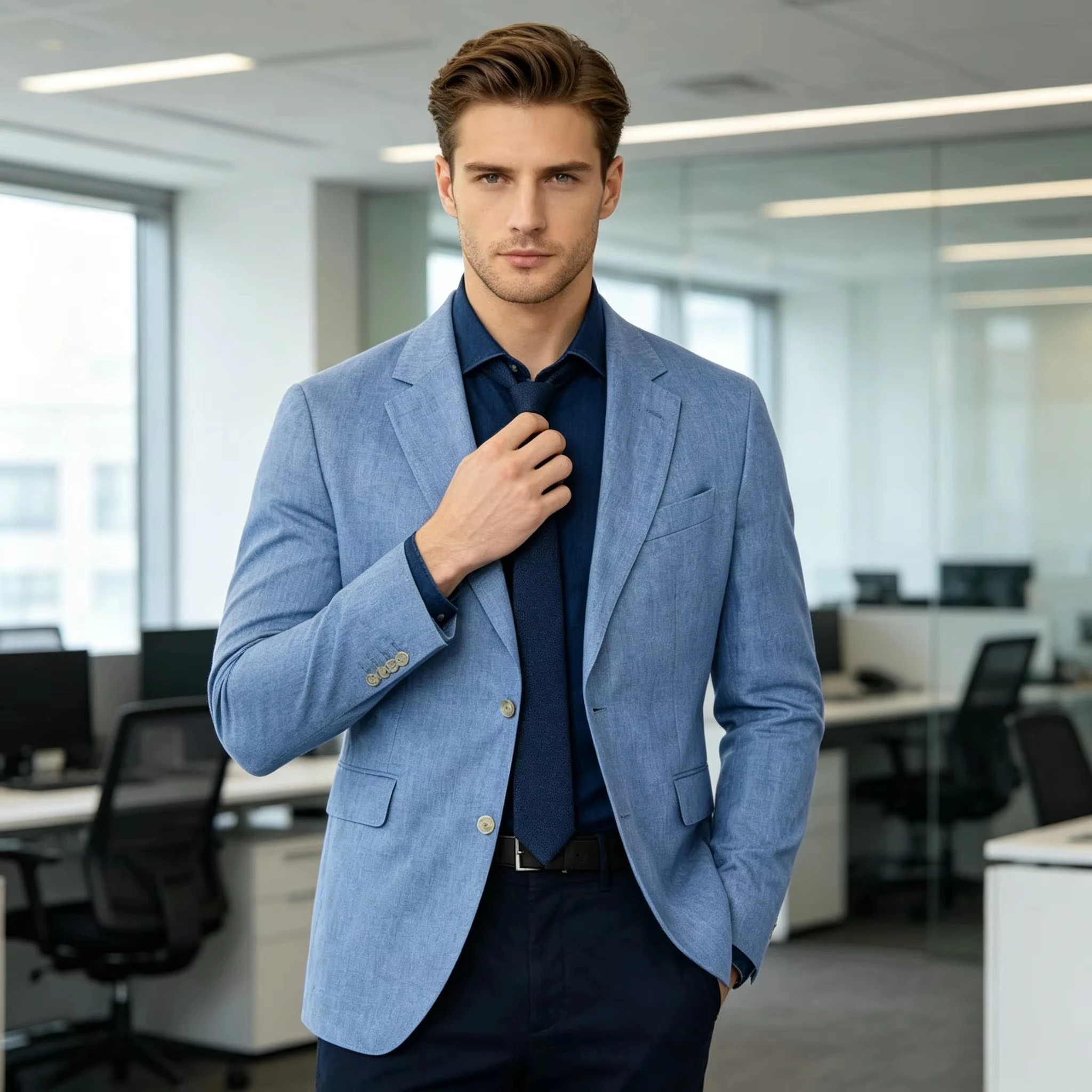 Men‘s Linen Suit Jacket Solid Color Slim Fit Notch Lapel Flap Pocket Two Buttons Lightweight Breathable Blazer Summer Wedding