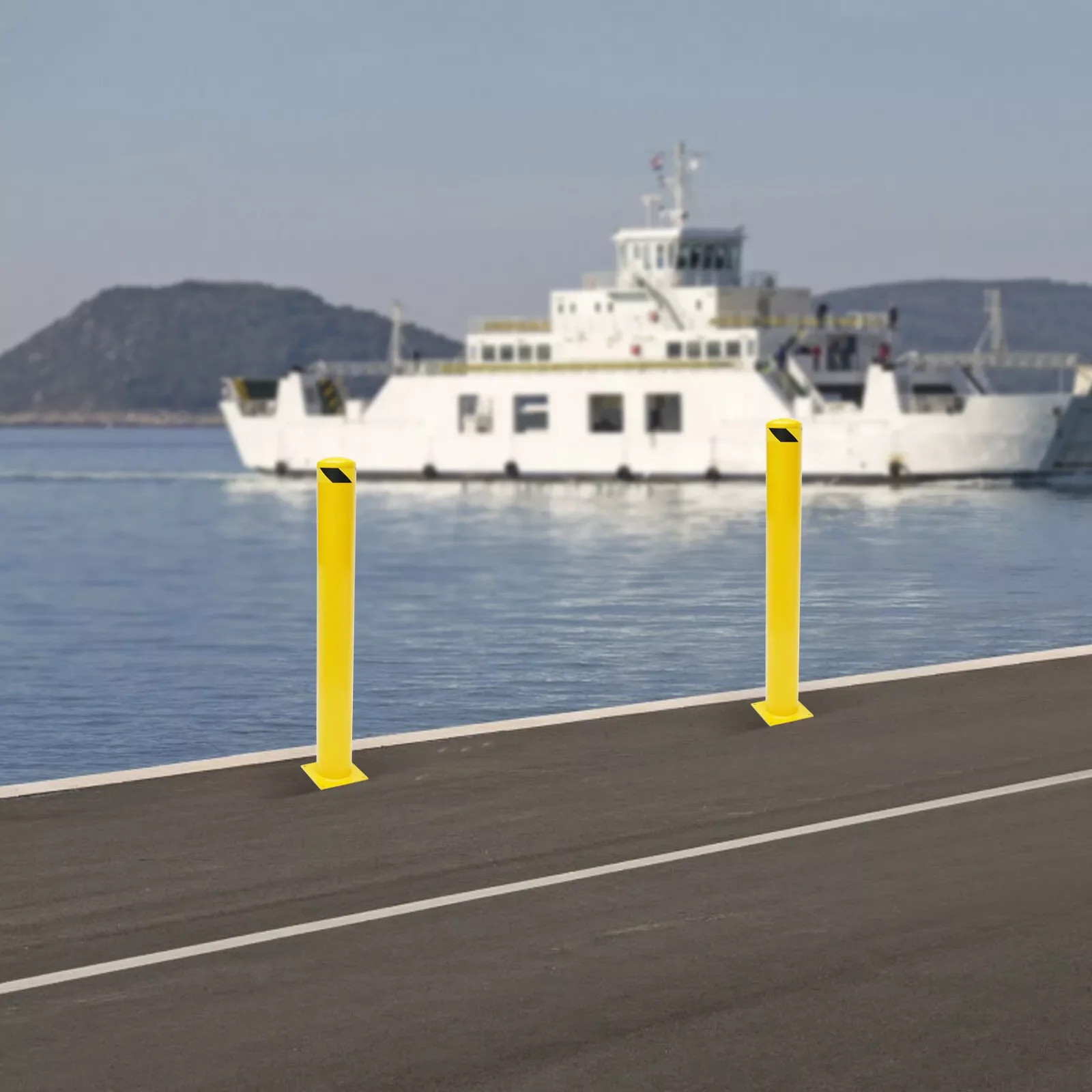 2 pezzi 48"H 5.5"D Pali di sicurezza in acciaio Pali di stazionamento Barriere di sicurezza Supporto per colonna per parcheggio e marciapiede