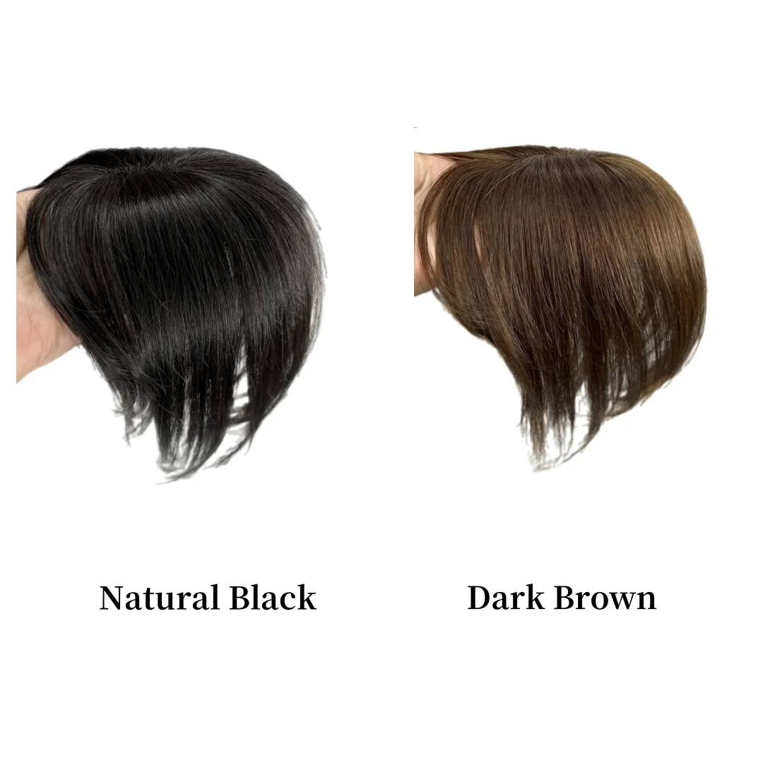 Adornos de cabello humano 100% con flequillo, postizos con Base de encaje para mujer, cubierta de parte media, cabello gris, cabello transpirable hecho a mano