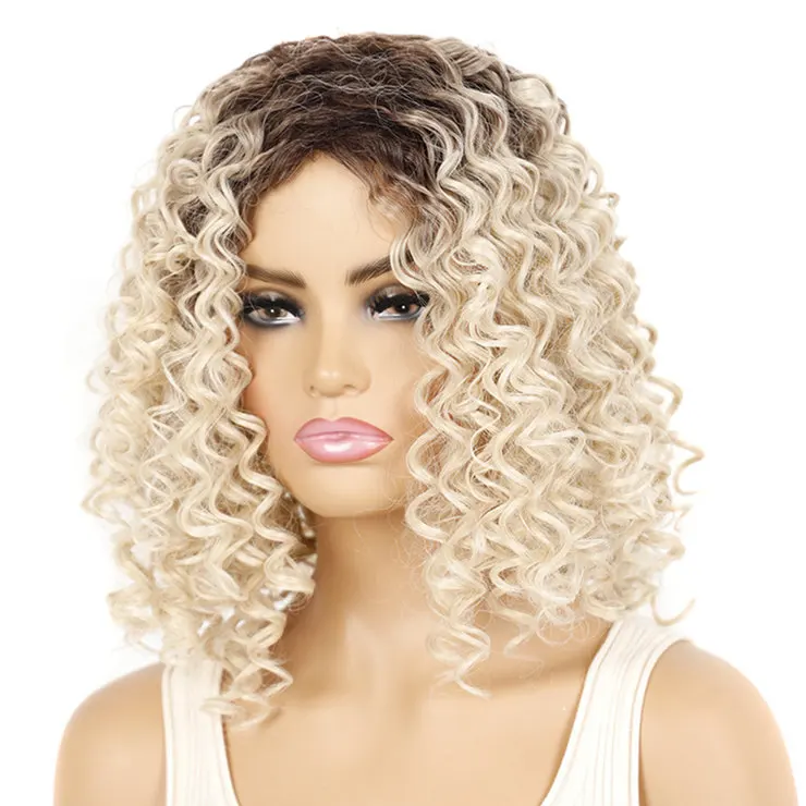 SQRDGQ Peluca corta de pelo sintético para mujer, pelucas rizadas y cresposas para mujeres negras, peluca para uso diario, fiesta, cosplay, peluca rubia ombré 1B #