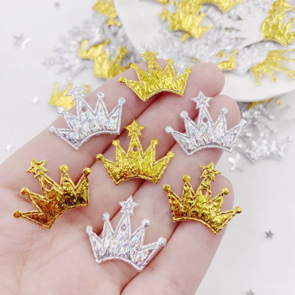 300pcs 18mm*25mm Pretty Colorful Laser Cloth Crown Appliques Wedding DIY Hair Clip Accessories Supplies Craft XE02