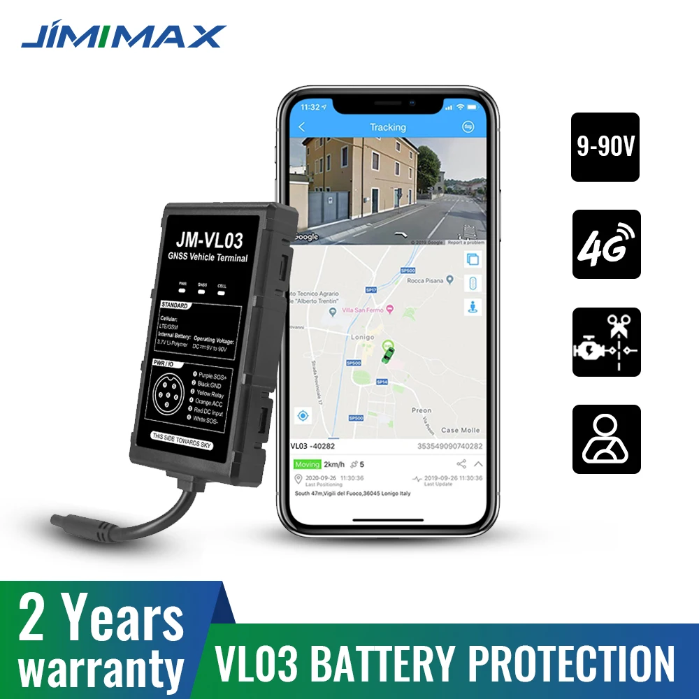 

JIMIMX JM-VL03 4G Vehicle Tracker 9-90V GPS For Motorcycle Stop Engine Remote Scooter Tracking Car Against Theft LTE Locator DC