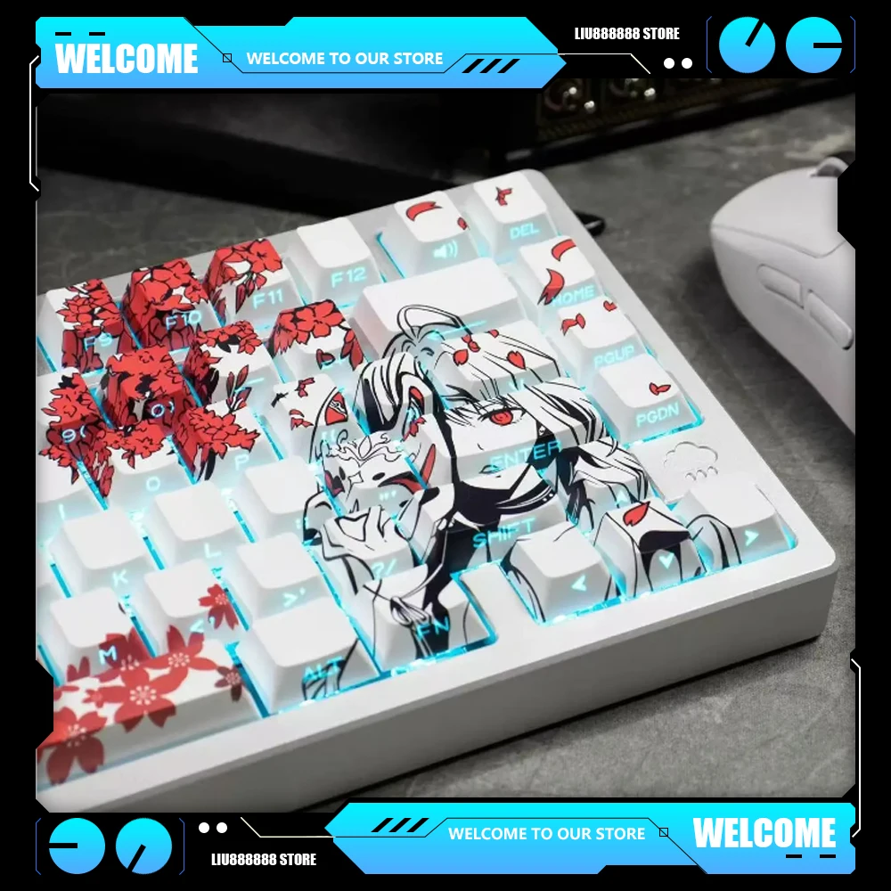 

129 Raven Sakura Keycap Cherry Profile Cute Anime Keycap Double Shot Sidelit Shine Through PBT Keycap for MX Mechanical Keyboard