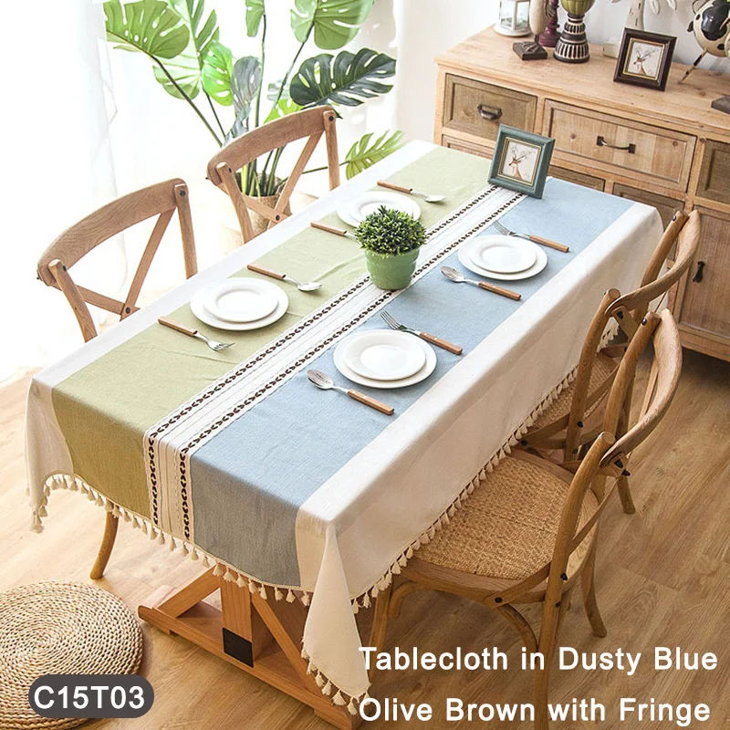 

Rectangular Jacquard Tablecloth, Nordic Geometric Embroidery Fringe Table Cover, Linen-Look Fabric