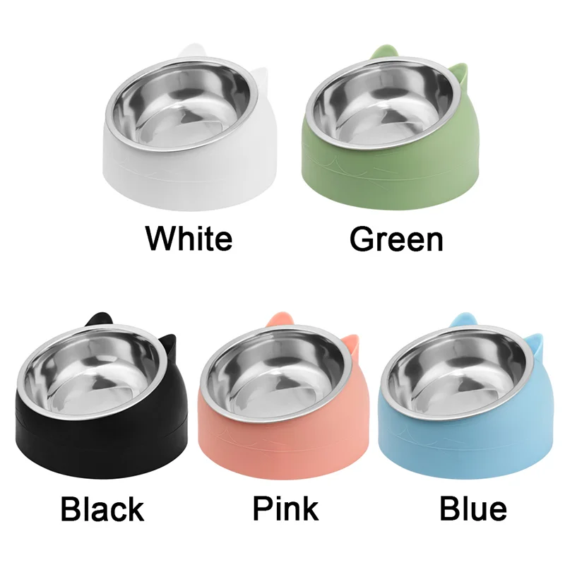 Stainless Steel Cat Food Bowls 15° Slanted Bowl for Dogs and Cats Creative Kitten Puppy Food Feeding Bowls Protect Neck Non-Skid