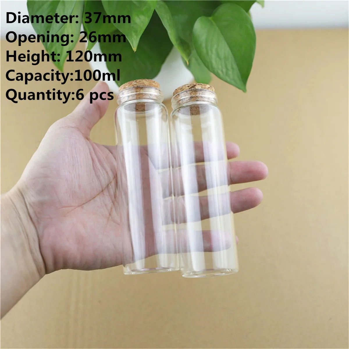 

6 pcs/lot 26*37*120mm 100ml Small Glass Bottles Stopper Storage Jar Spice Corks spicy Bottle Candy Containers Glass Jars Vials