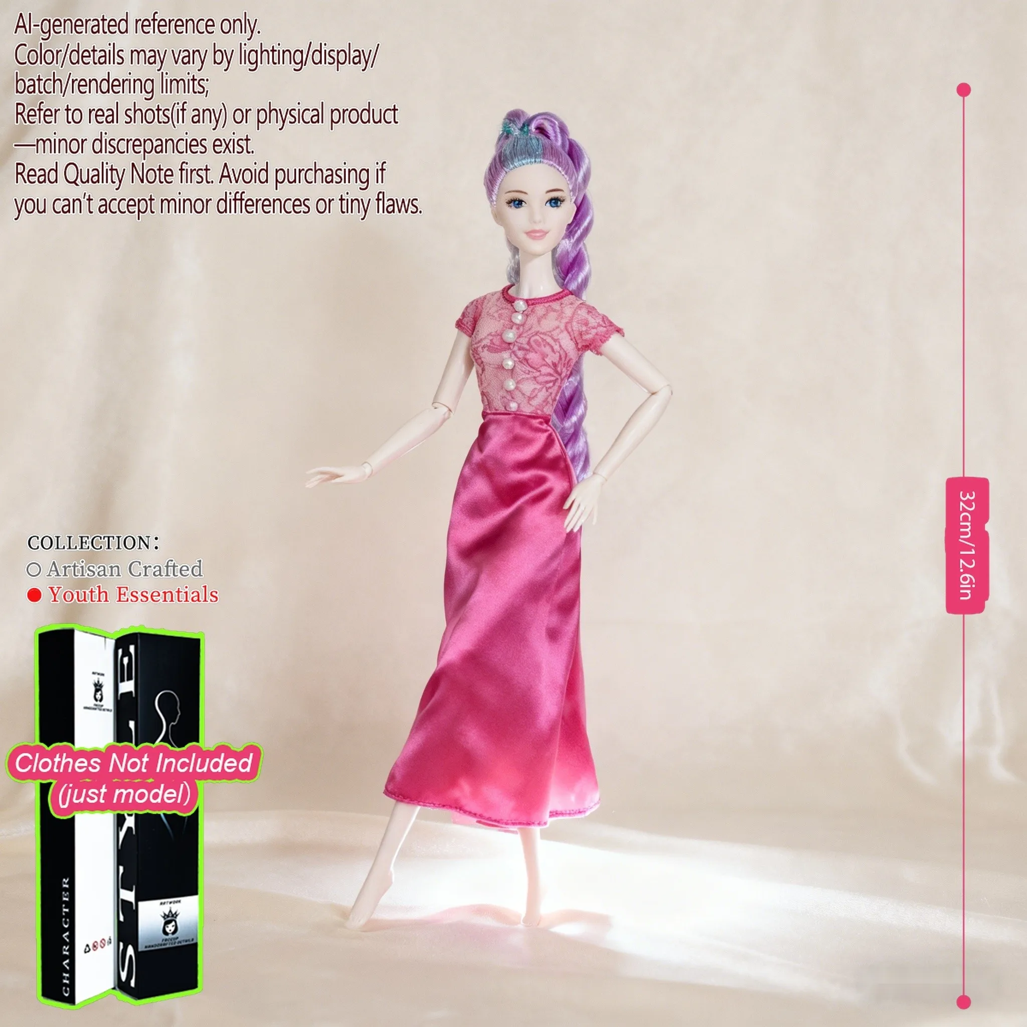 

12.6inch Realistic Collectible BJD Doll - Fashion Model Ball Jointed Doll with 12 Joints for DIY Crafting (No Clothing