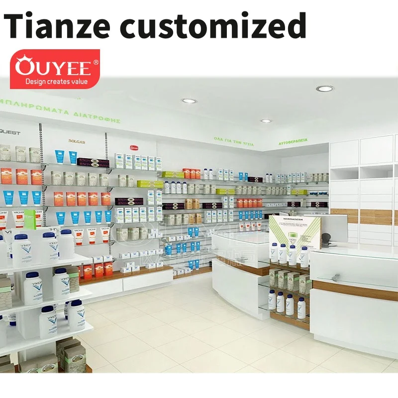 Customized-New Style Modern Medical Store Interior Design Pharmacy Counter Display