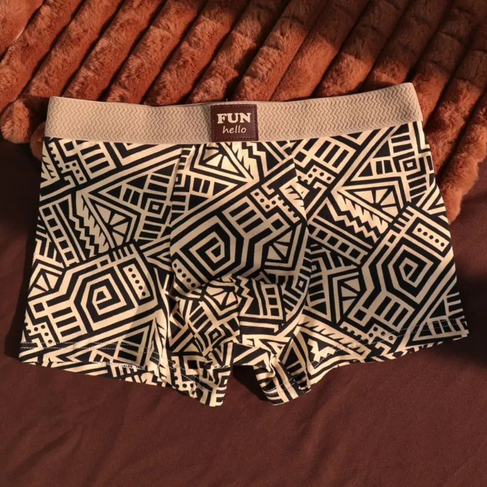 Elastic Simple Men Boxer Briefs Breathable Seamless Cotton Boxers Stripe Wave Underpants Underwear for Men Male