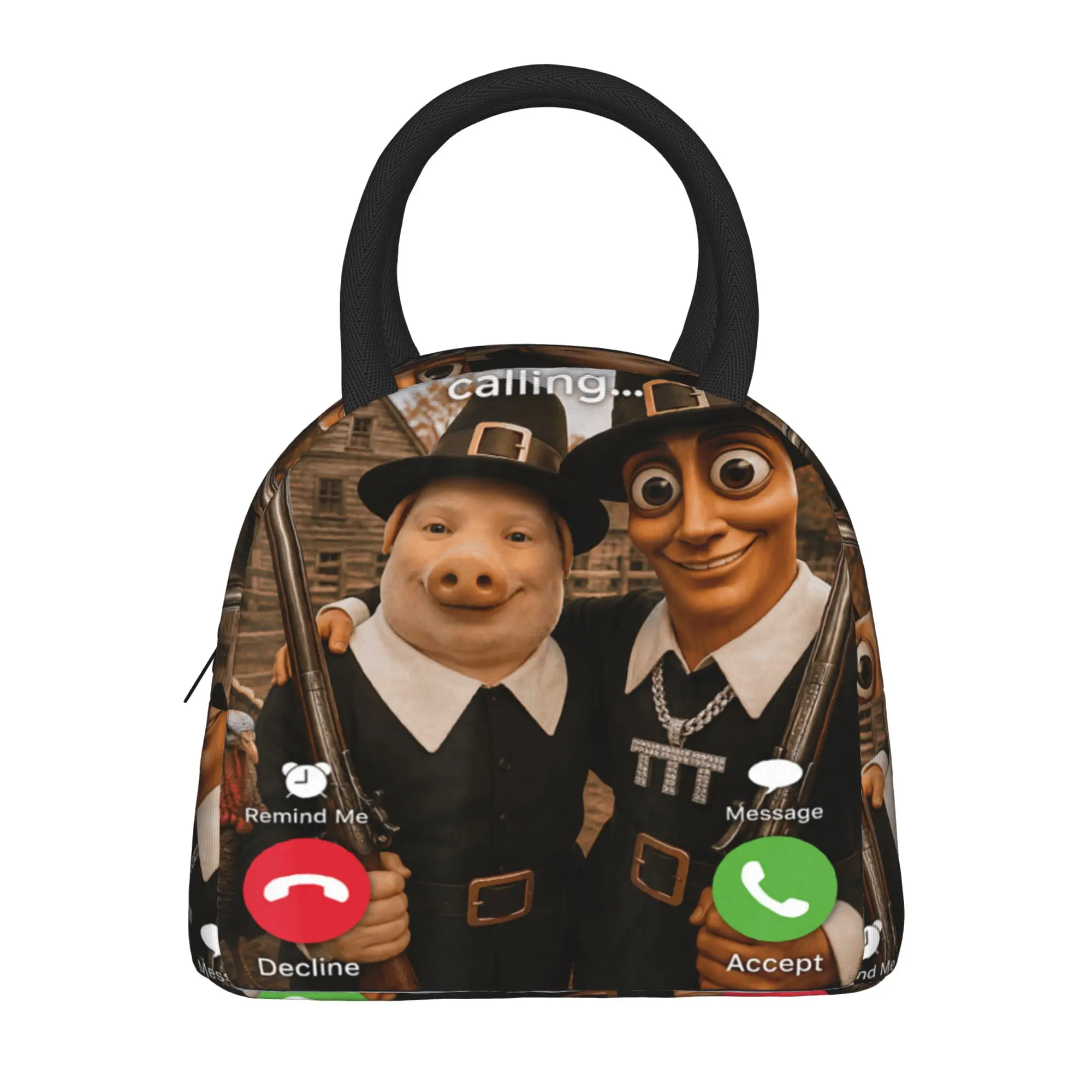 Tung Sahur John Pork Brainrot Duo Turkey Hunting Adventure Lunch Bag For Unisex Print Lunch Box School Cooler Bag Tote Handbags