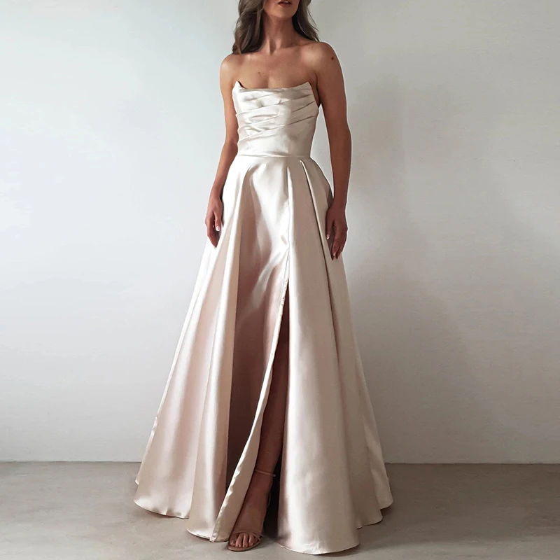 

Luxury Sexy Strapless Satin Patchwork Sequin Dress Women Spring Solid High Waist Hollow Party Dress Summer Backless Tie-up Dress